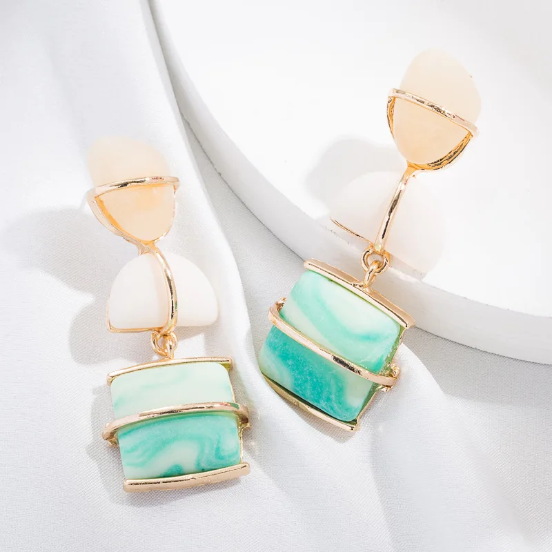 

Bohemia Vintage Long Drop Geometry Earring For Women Boho Jewelry Ethnic Natural Blue Turquoises Stone Earrings Party Pendientes