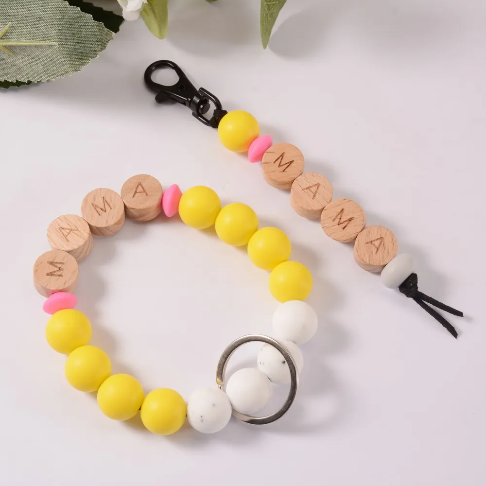 

2022 New Fashion MAMA Keychain for Women Gift Silicon Beads Charm Bracelet Keychain Pendant Bangel Wrist Key Chain Accessory