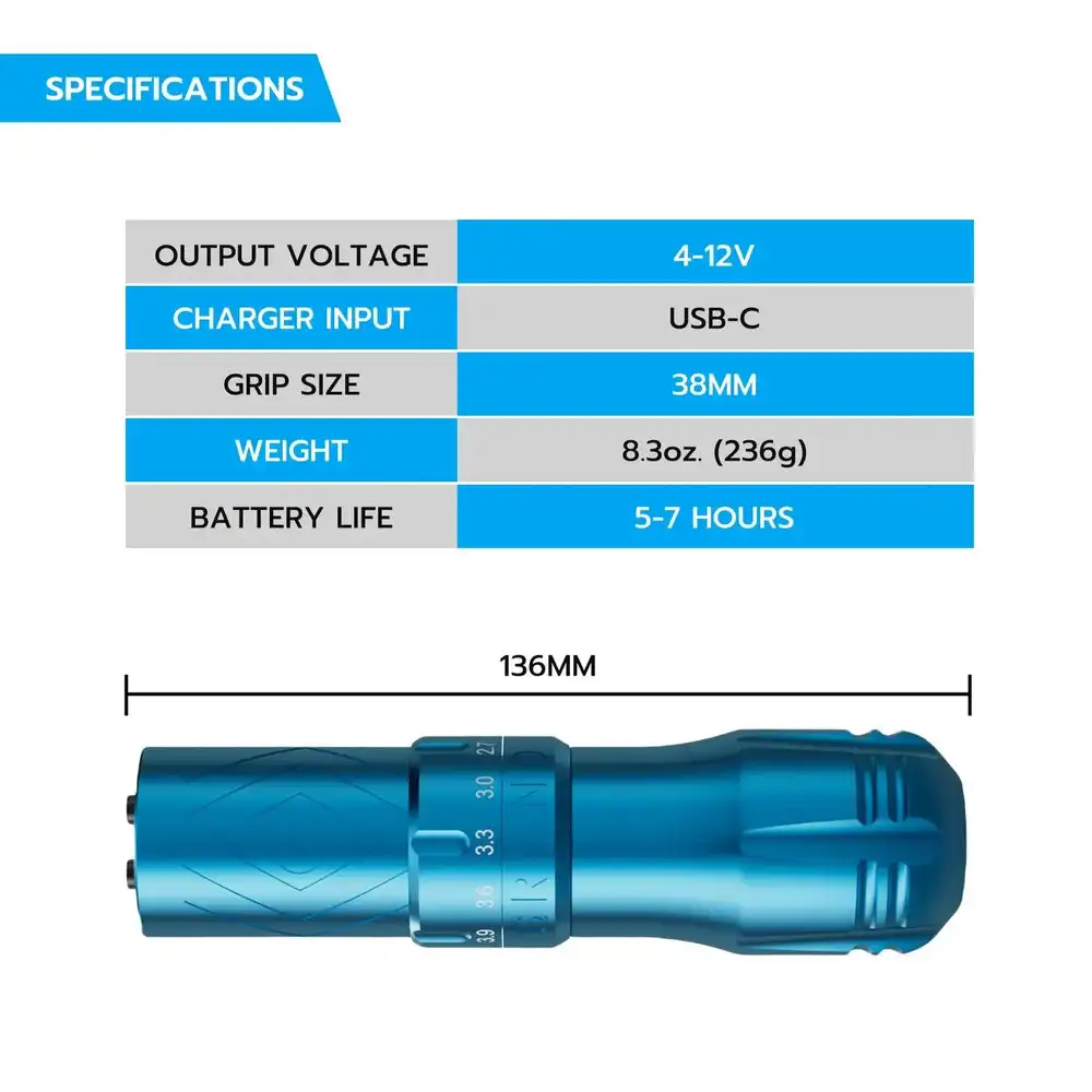 EMALLA GRAND Синяя беспроводная машина для татуировки регулируемый 7-тактный