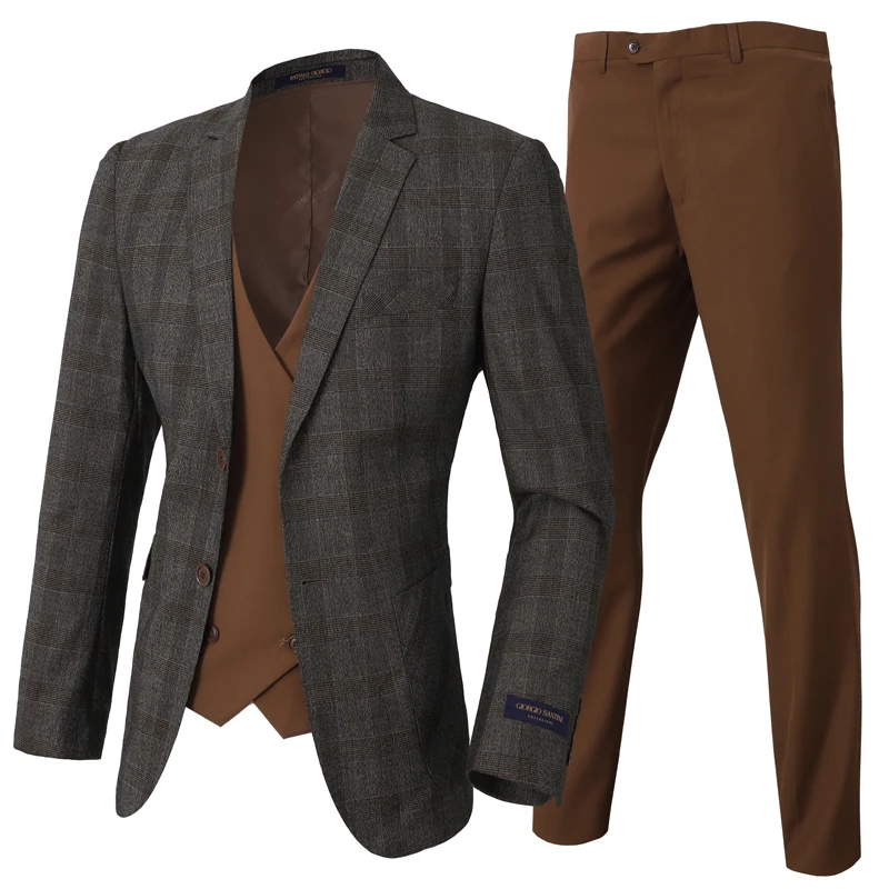 

2022 New Men's Plaid Check Business Suits Men Wedding Party Casual Suits 3 Piece High Quality Suits Jacket Vest Pant