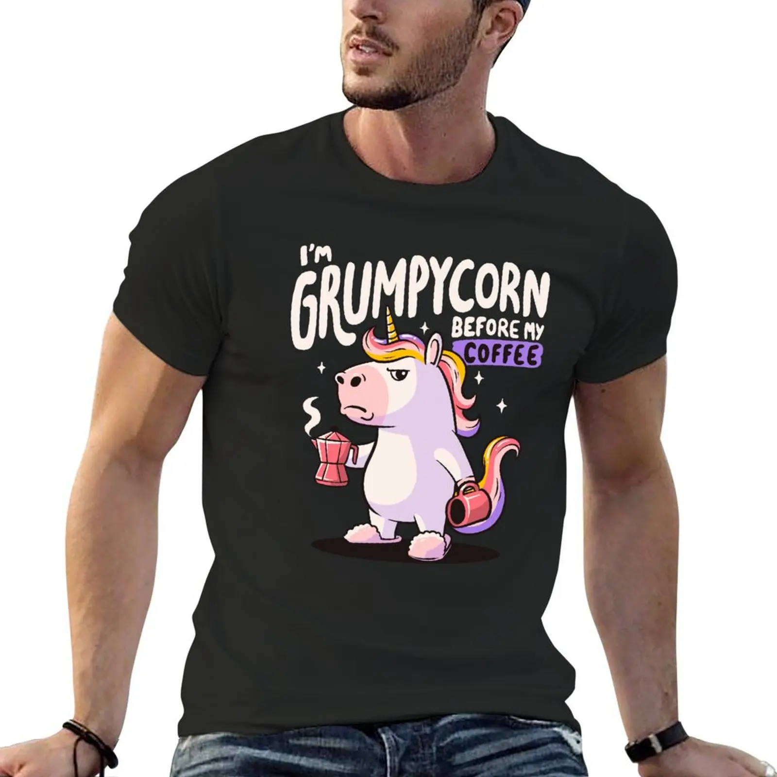 Grumpycorn-милая Grumpy единорог кофе Подарочная футболка рубашки графические футболки