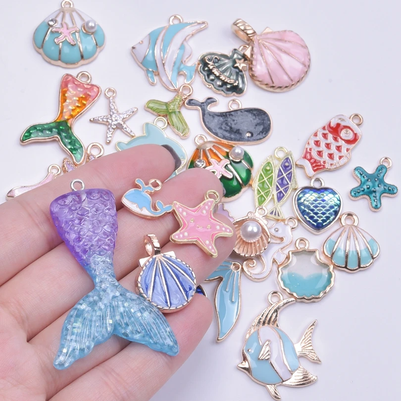 

30/60pcs/Lot Ocean Series Charms For Drop Oil Mix Pendants Jewelry Making Bracelet Necklace Earrings DIY Metal Accessories Party