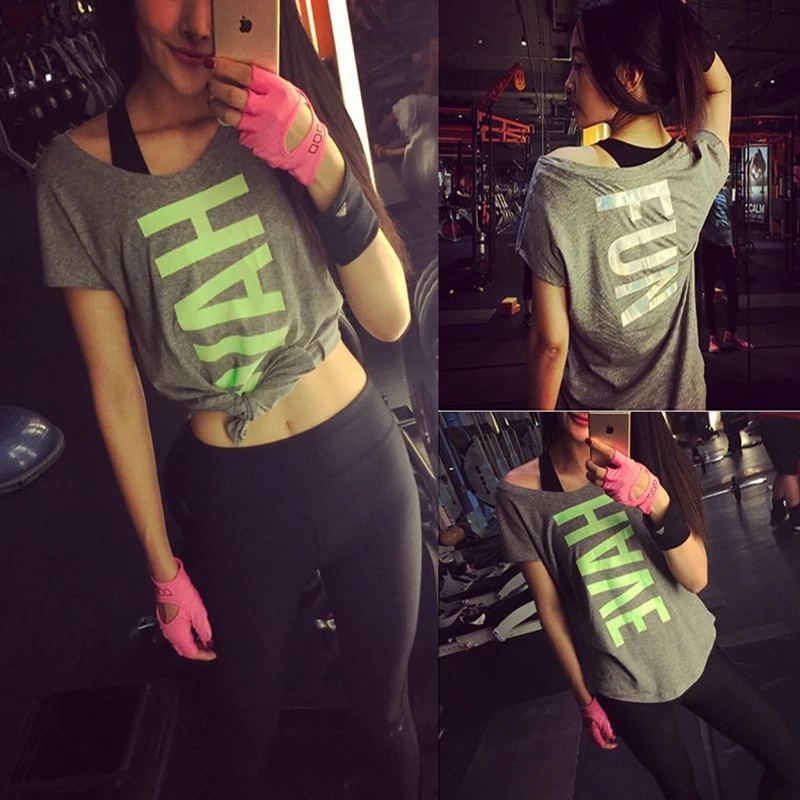 Women Yoga Shirts Sports Fitness Short Sleeve T Shirt Ladies Running Loose Women's Quick Dry tights Tees Tops Clothing | Спорт и
