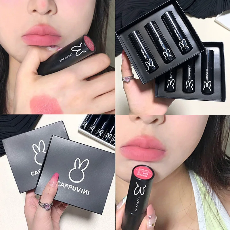 

1/3pcs Black Tube Rabbit Matte Pink Brown Lip Gloss Waterproof Lasting Liquid Velvet Tinted Mud Lipstick Korean Milk Cute Makeup