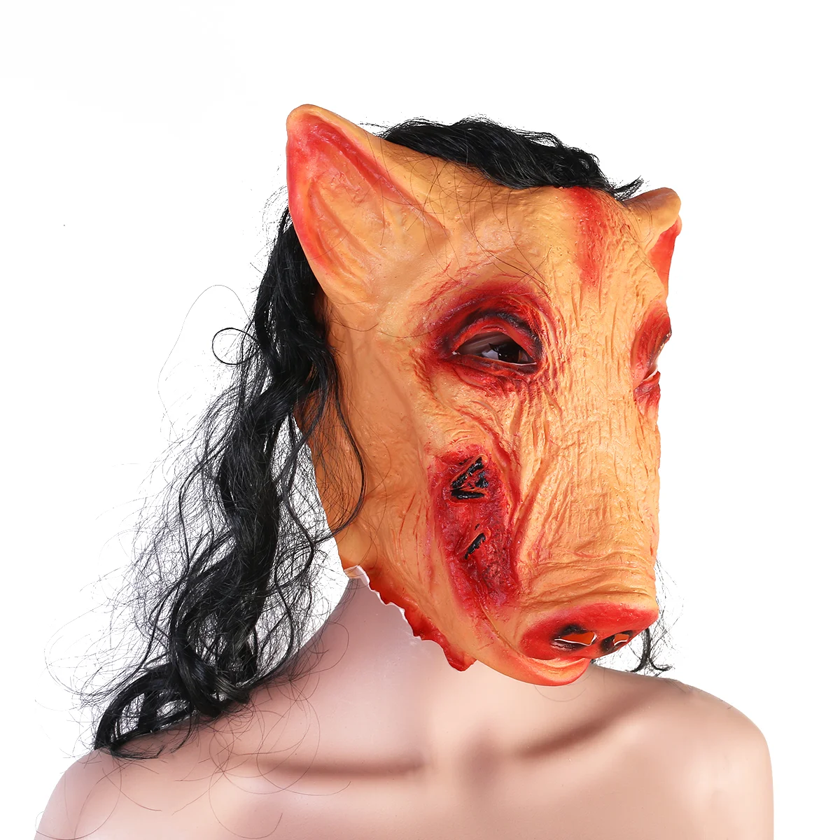 

Halloween Creepy Animal Prop Latex Party Unisex Scary Head Mask & Hair