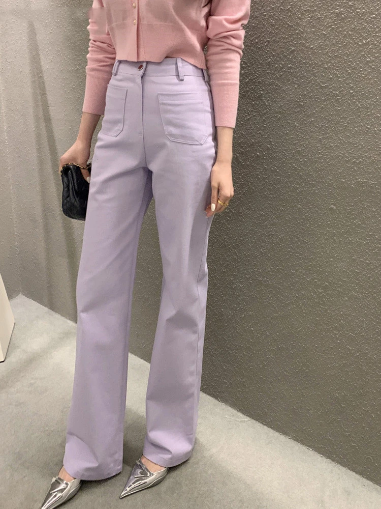 

Женские прямые брюки на одной пуговице, повседневные свободные брюки с высокой талией и карманами, весна-лето 2022