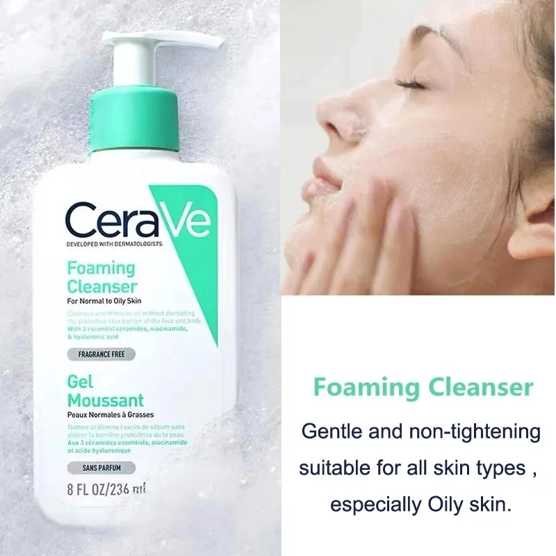 

Cerave Foaming Facial Cleanser for Normal to Oily Skin Gently Gel Cleanser Removing Excess Oil Moisture Balance Face Wash 236ml