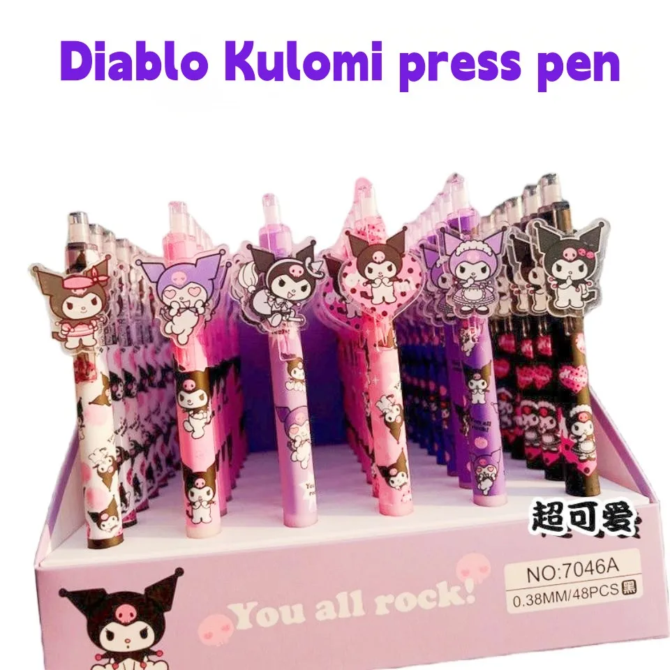 

Sanrio 48pcs Cartoon Gel Pen Hello Kitty Kuromi Cinnamoroll Pens Students Stationery Black 0.5/0.38 Write School Children Toys