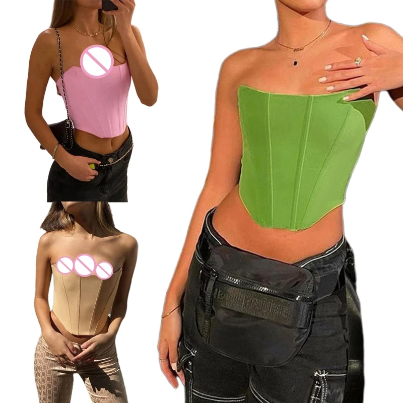 

Womens Summer Sexy Strapless Sleeveless Corset Crop Tops Sexy Clubwear
