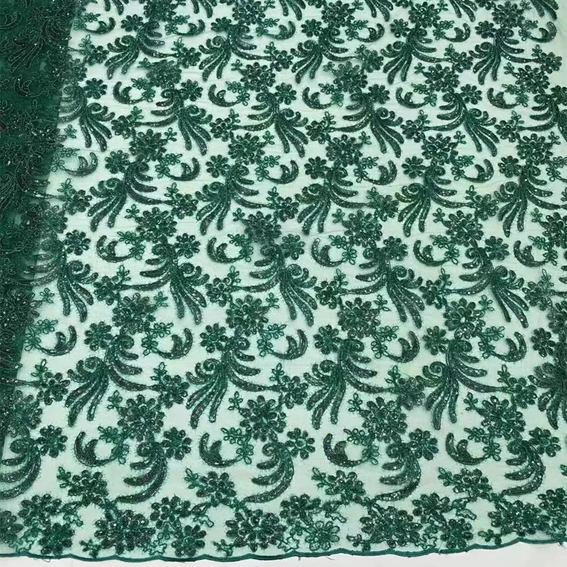 

Green African Lace Fabric 2022 Embroidered Nigerian Wedding Lace Fabric High Quality French Tulle Lace Fabric Sequins for Dress