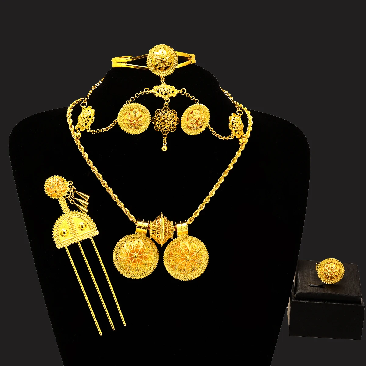 Комплекты ювелирных украшений с эфиопским золотом ожерелья серьги кольцо