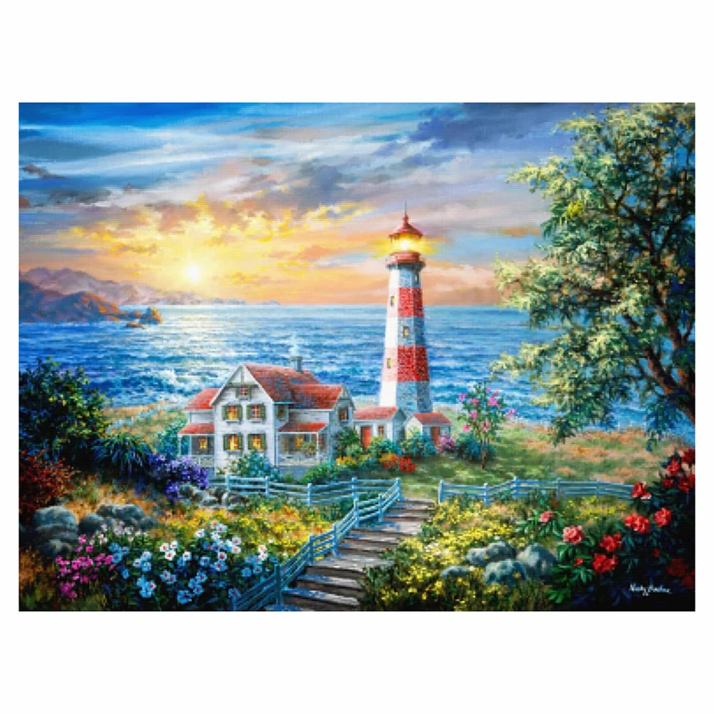 

DIY 5D diamond painting seaside hut cross stitch set full diamond embroidery mosaic landscape picture decorative gift