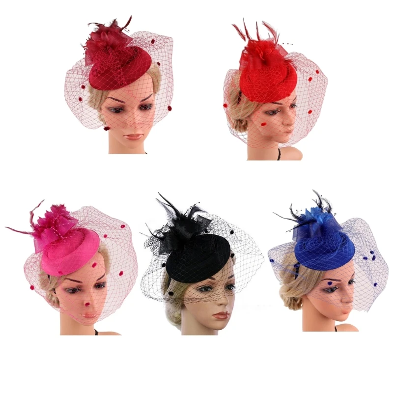 Для женщин чародей повязка на голову чаепитие дерби шляпа перо вуаль Прямая