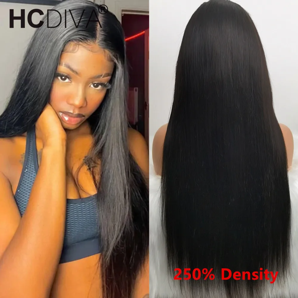 

250% плотные прямые волосы на сетке спереди, человеческие волосы 13x6, Прозрачный передний парик на сетке, бразильские парики 34 дюйма, волосы бе...