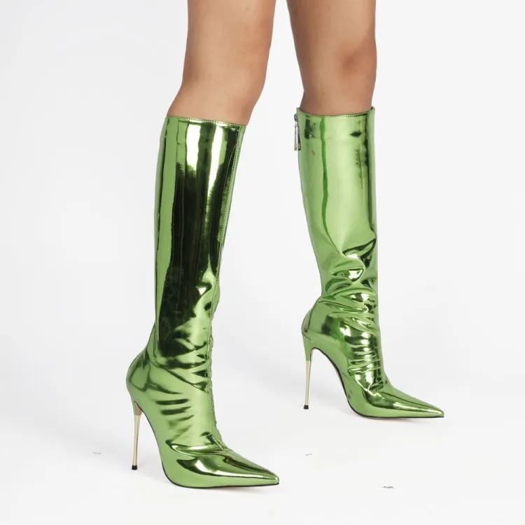 

Boots Women Shoes 2022 Patent Leather High Heels Pointed Toe Zipper Women's Boots Spring Autumn Ladies Shoes Sexy Knee Boots