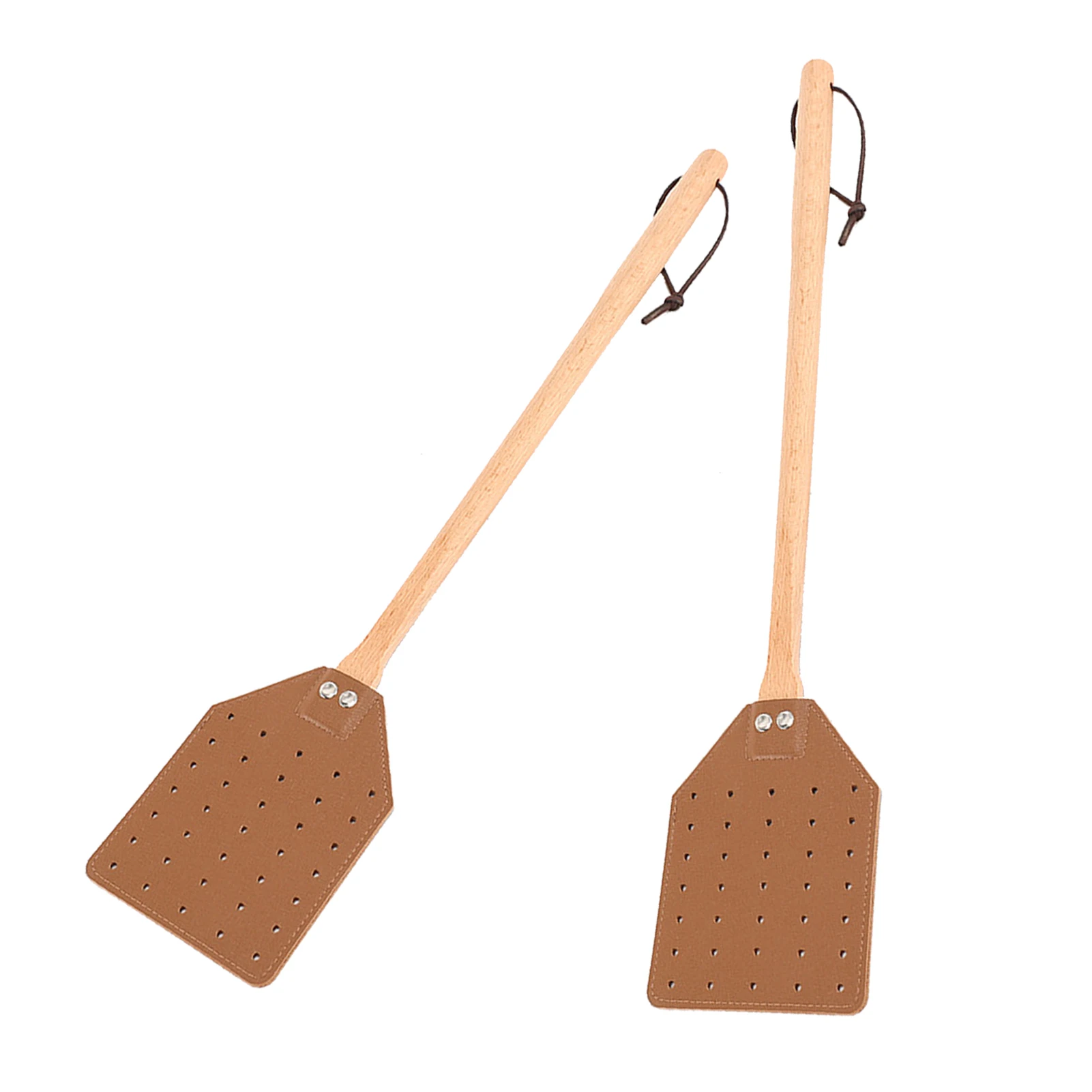 2pcs Rustic Flies Indoor Outdoor Mosquitoes Bees Long Sturdy Kitchen Home Fly Swatter Durable Heavy Duty Wood Handle