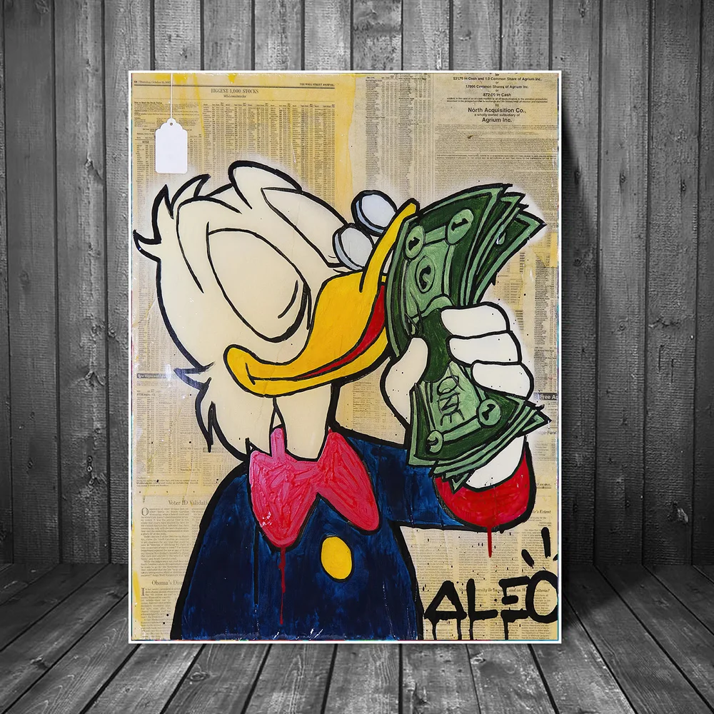 

Disney утка Любовь Деньги граффити искусство цифровая картина маслом персонаж комикс аниме плакаты и принты настенные картины Домашний декор