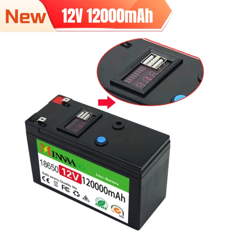 

2023 Upgraded LiFePO4 Lithium Battery 12V 120Ah Portable Rechargeable Battery Built-in 5V 2.1A Usb Power Display Port Charging