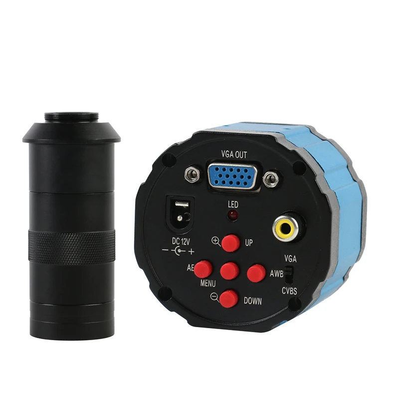 

2.0MP HD Digital Industry Microscope Camera Magnifier VGA AV TV Video Output 8X-100X Zoom C Mount Lens For PCB Soldering Repair