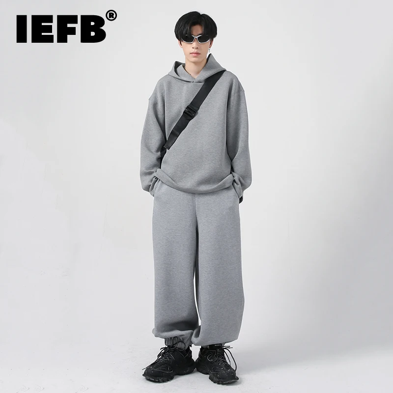 

Свитер с капюшоном IEFB, мужские осенние комплекты из двух предметов, свободные спортивные мешковатые штаны из чистого хлопка в Корейском стиле, толстовки, костюмы 9C1134