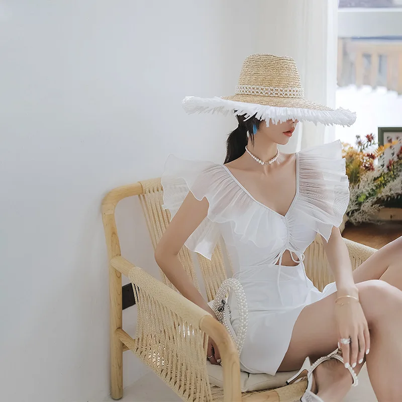 

One Piece Summer Swim Suit For Women Swimsuit Female Beachwear Bathing 2022 New Korea Ins Skirt Sexy Backless Solid Polyester