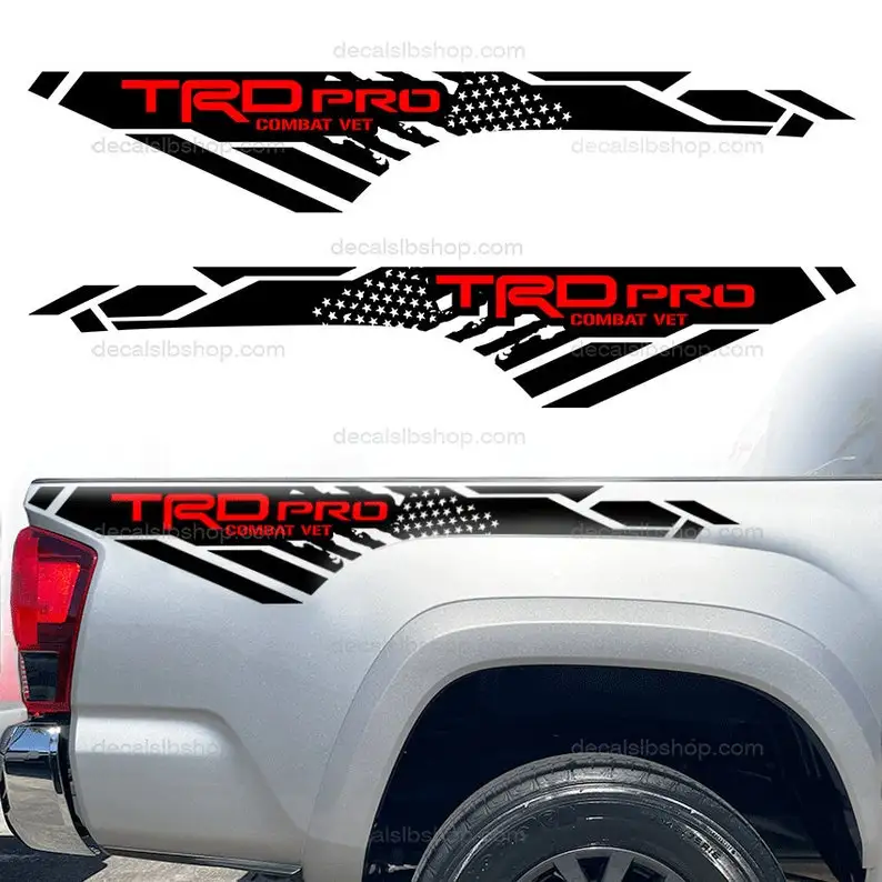 

TRD Pro Decals Combat Vet Toyota Tacoma Truck Bedside Vinyl Stickers Graphic 2Pc