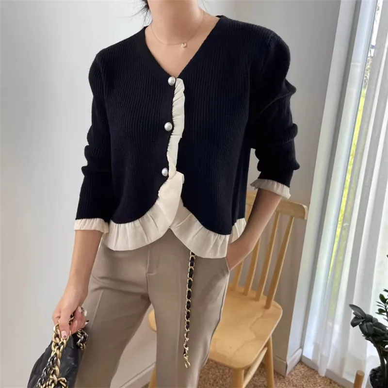 

Женский трикотажный кардиган с V-образным вырезом, в стиле пэчворк