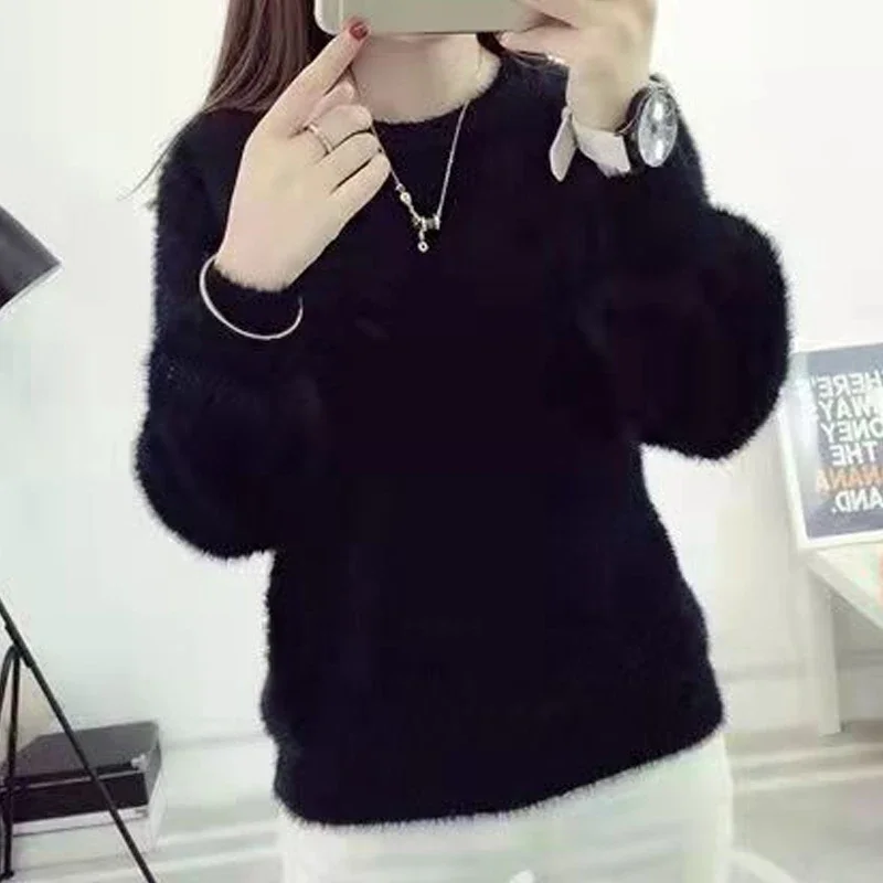 Осенне-зимний однотонный модный свитер с длинным рукавом женские повседневные