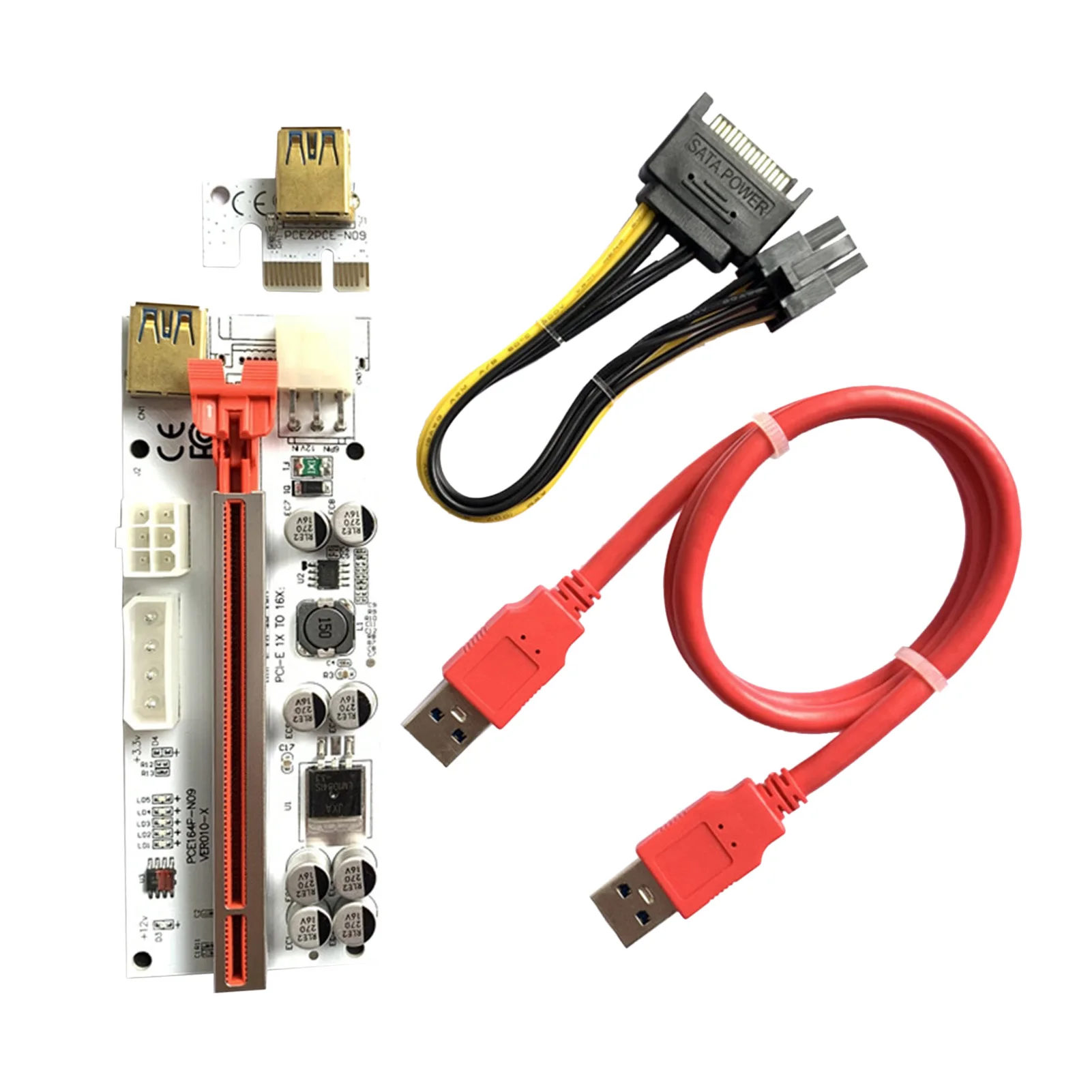 

1 Pack Powered Riser Adapter Card PCI-E 16x To 1x Powered Riser Adapter Card With 23.6Inch USB 3.0 Extension Cable Black Red