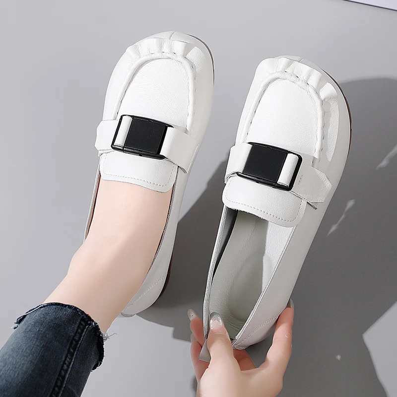 2023 New Women Flats Leather Loafers Rubber High Quality Woman Casual Shoes Non-slip Luxury Female Slip-on Boat Shoes Moccasins