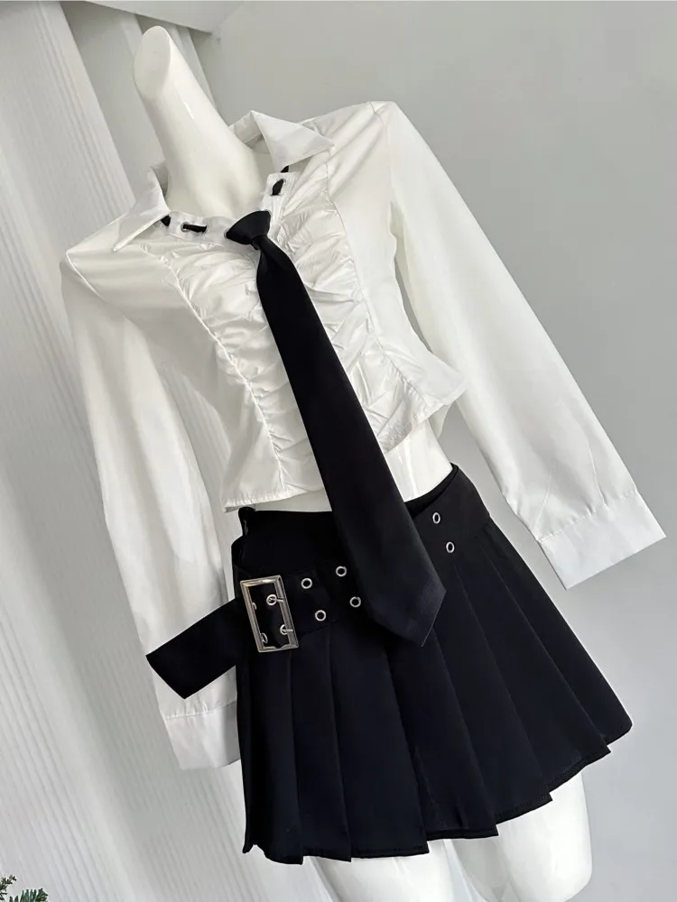 Осенний комплект из двух предметов Y2K короткий топ с длинным рукавом и отложным