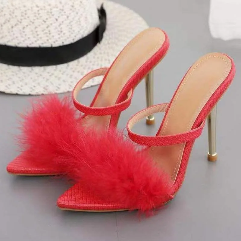 

Summer New Sexy Stiletto Sandals Women Slippers Outside Fashion Shallow Mouth Ladies Pointed Elegant Simple Party Slippers Women