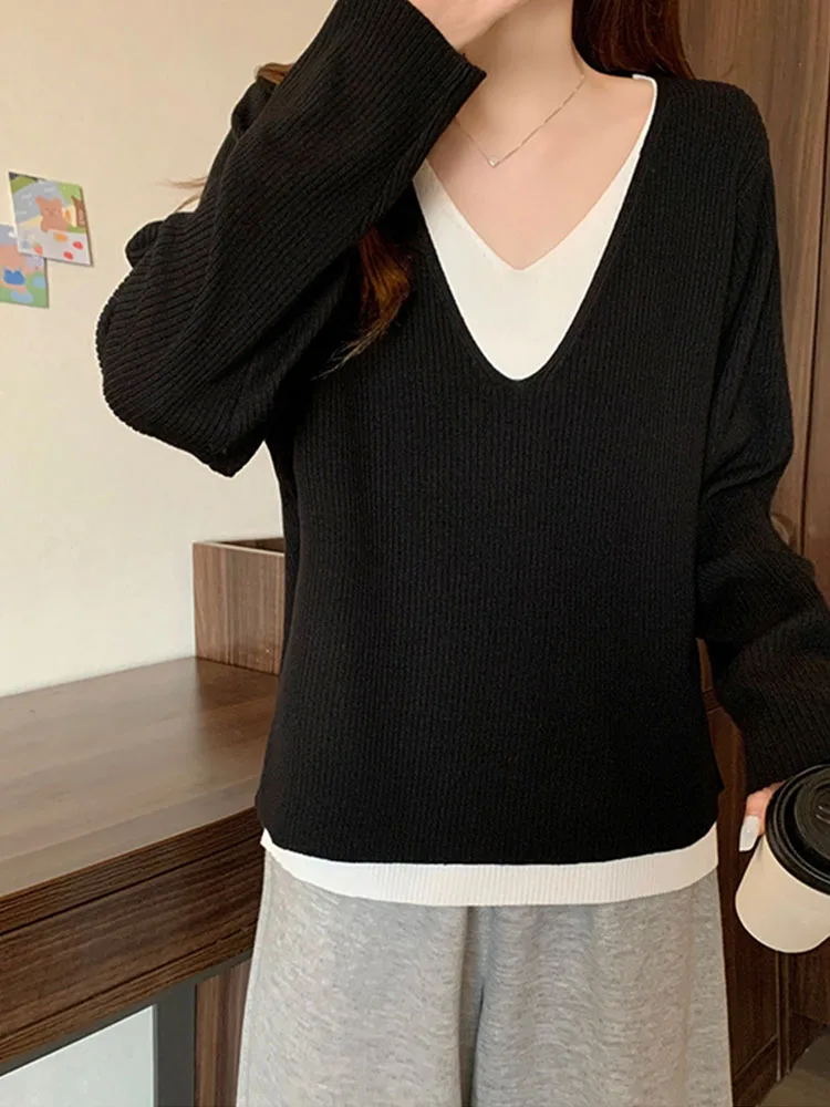 Модный простой классический дизайнерский свитер в стиле пэчворк женские вязаные