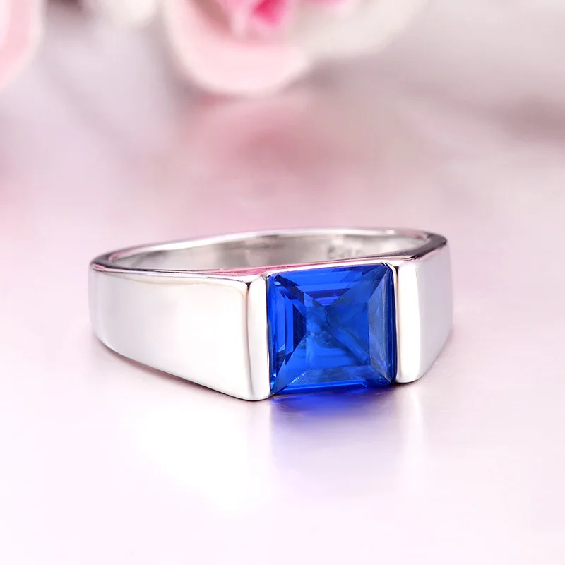 

2022 NEW Men Rings S925 Silver Geometric Sapphire Gemstone Trendy Finger Jewelry for Wedding Engagement Party Components