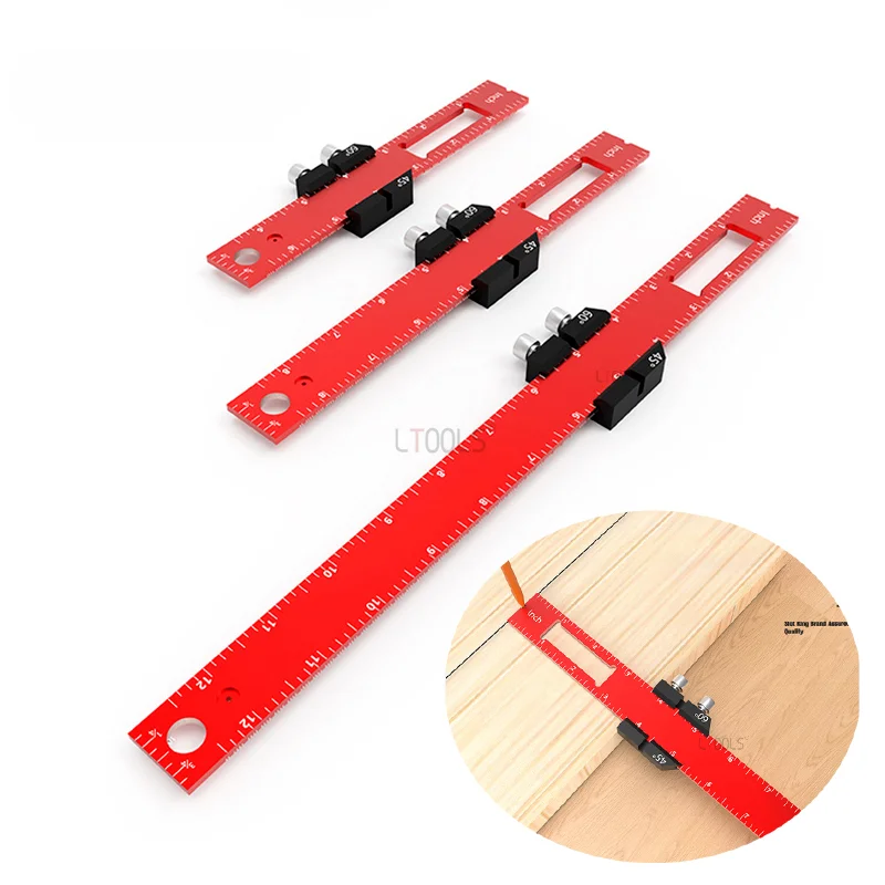 

New Woodworking Precision Pocket Ruler Aluminum Slide Ruler Inch/Metric T-Type Scribing Ruler Square Layout Tool W/ Slide Stops