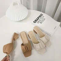 womens pleated slippers 2021 summer new korean fashion open toe beach shoes for women with high heels casual sandals female