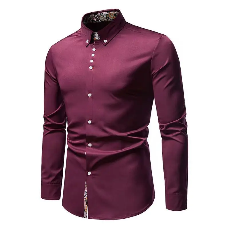 Men's business casual long sleeve shirt slim suit shirt boutique long sleeve lapel T shirt solid color Joker formal dress shirt