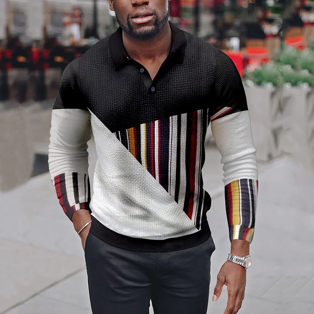 

Мужская рубашка-поло на молнии, Повседневная рубашка-поло с длинным рукавом и отложным воротником, весна-осень 2022