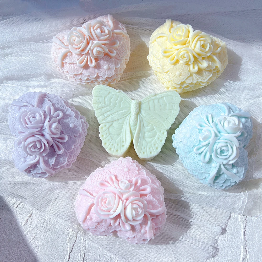 Силиконовая кружевная форма в виде Розы сердца свечи идеи для подарка на День