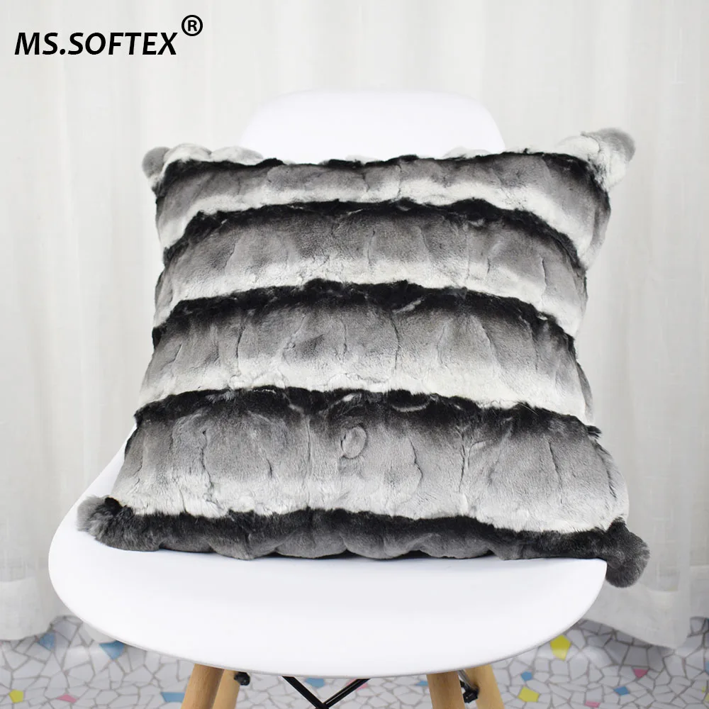 

MS.Softex Pillow Cover Rex Rabbit Fur Pillowcase Patchwork Chinchilla Rex rabbit Skin Cushion Cover Soft Genuine Fur Homes