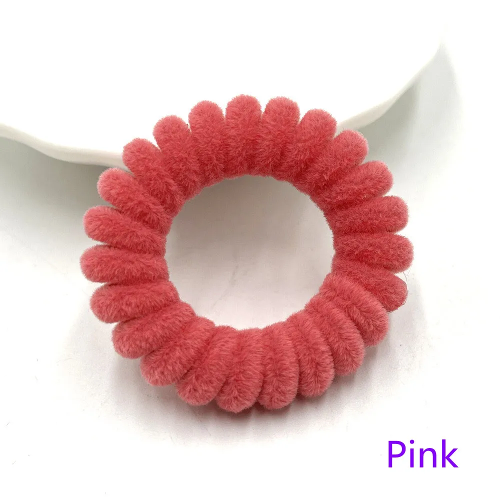 5pcs/Pack Velvet Telephone Coil Hairbands Women Spiral Hair Ties Girls Hair Rings Rope Solid Color Hair Accessories Gum Scrunchy images - 6