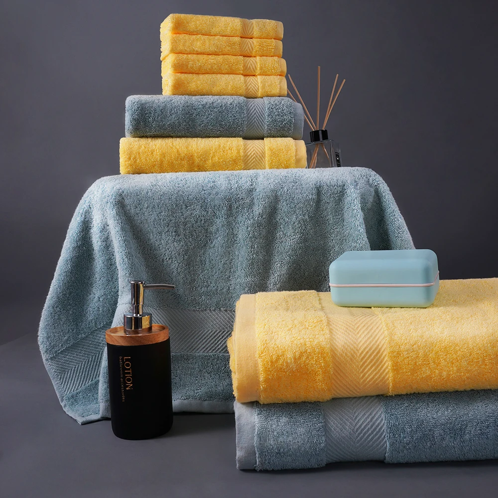 100 cotton bath towel set high qualitysoft and super absorbenthand towelwashcloth for family bathroom set8 piecestowel set free global shipping