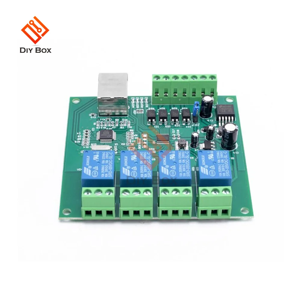 

DC 12V-24V 4 Channel Network Relay Module Low Level Trigger Electrical Accessory Support UDP Mode TCP Client Mode