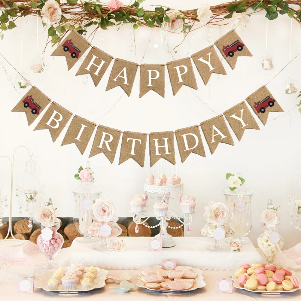 

Car Theme Birthday Party Flag Letter Printing Burlap Banner Swallowtail Bunting Party Supplies Background Layout Props