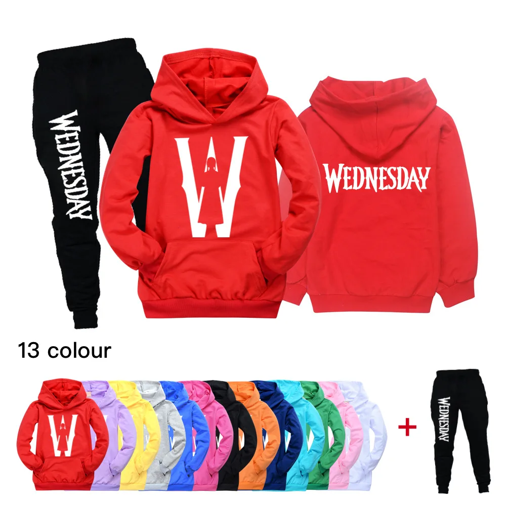 

2023 Wednesday Addams Cartoon Baby Girls Outfits Kids Clothing Sweatshirt+pants Children Clothes Sets Teenagers Boys Sports Suit