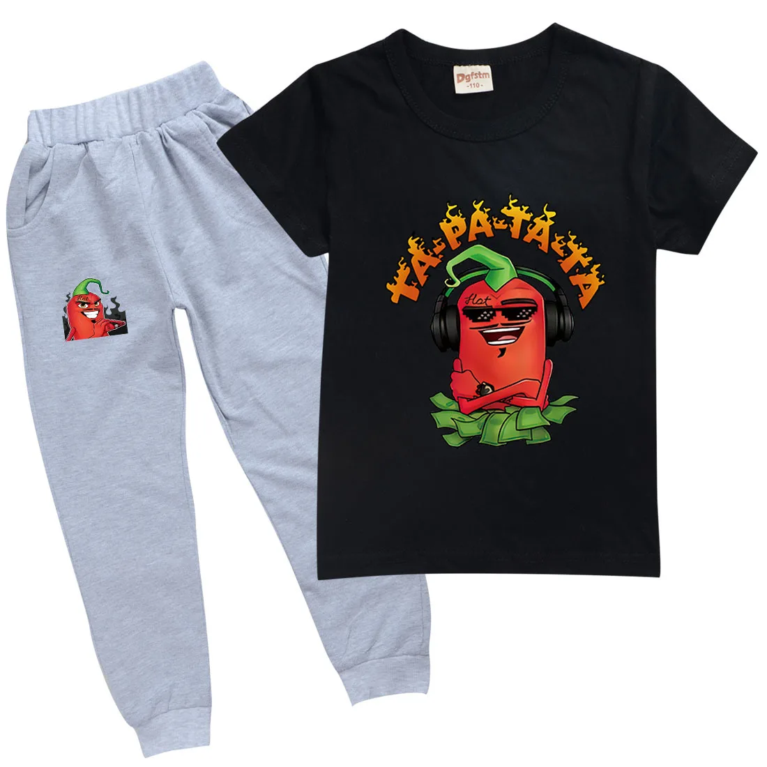 

Children's Cartoon Kids T Shirts Merch Edison Perec Chilli Hot Casual Family Clothing Set Boy's Girl's Fashion Pepper Print Set