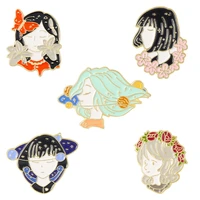 cartoons anime girl avatar lapel pins cute womens enamel badges fashion brooches on backpack metal decorative hijab pin jewelry