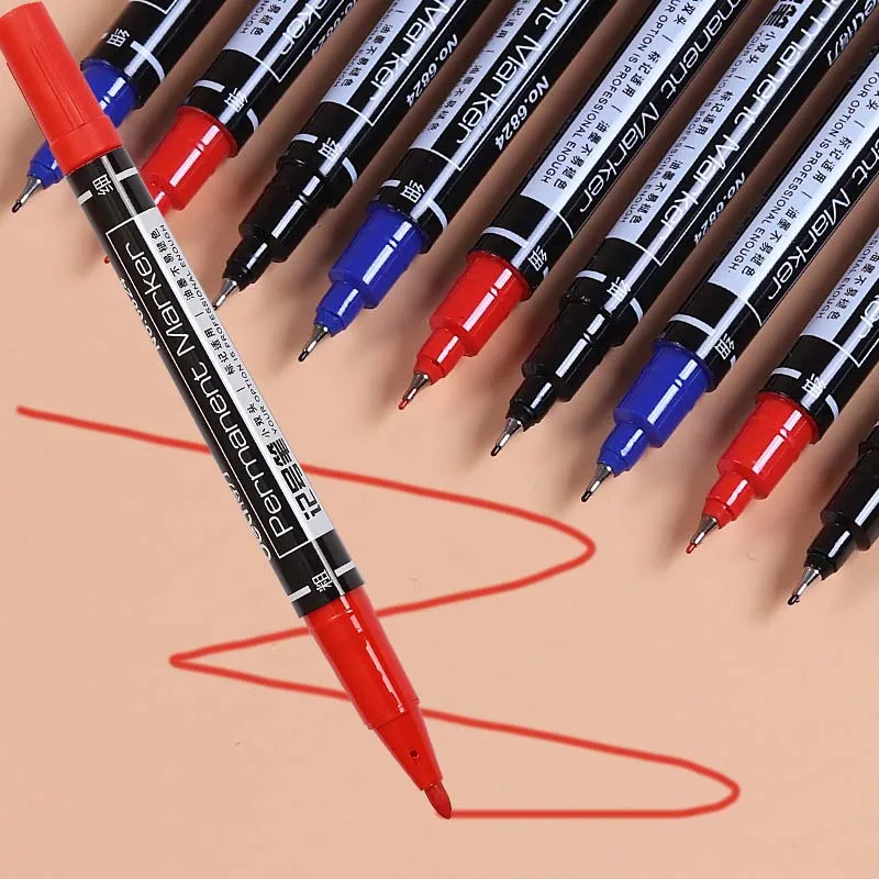

8Pc Permanent Markers Black Blue Red Double Headed Marker Pen for Paper Steel CD Glass Fabric Paint Marking Office School Supply