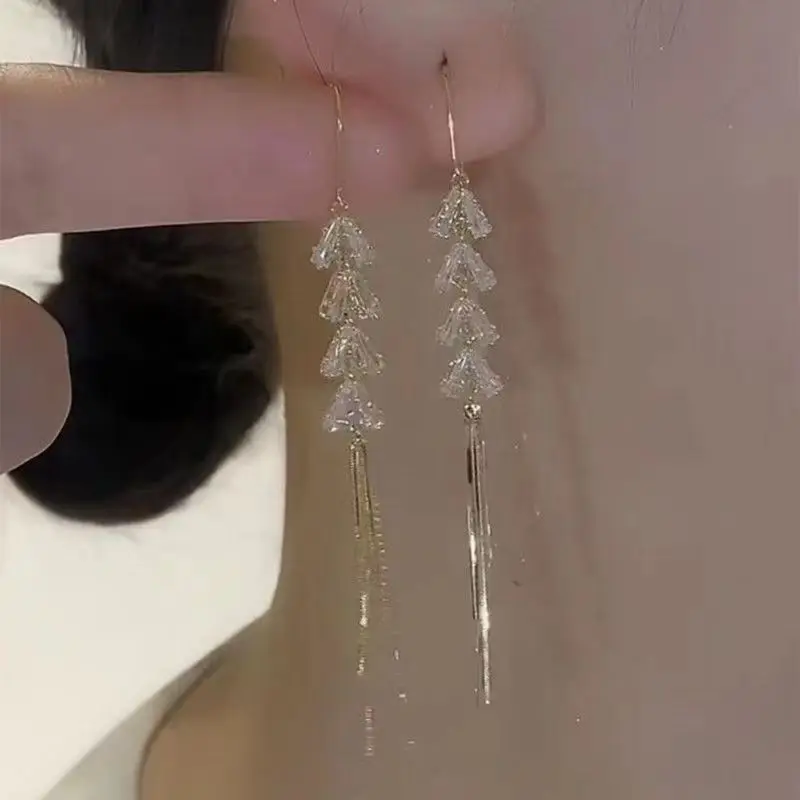 

New Fashion Trend Unique Design Elegant, Exquisite, Light Luxury Zircon Tassel Ear Thread Women's Jewelry Party Gift