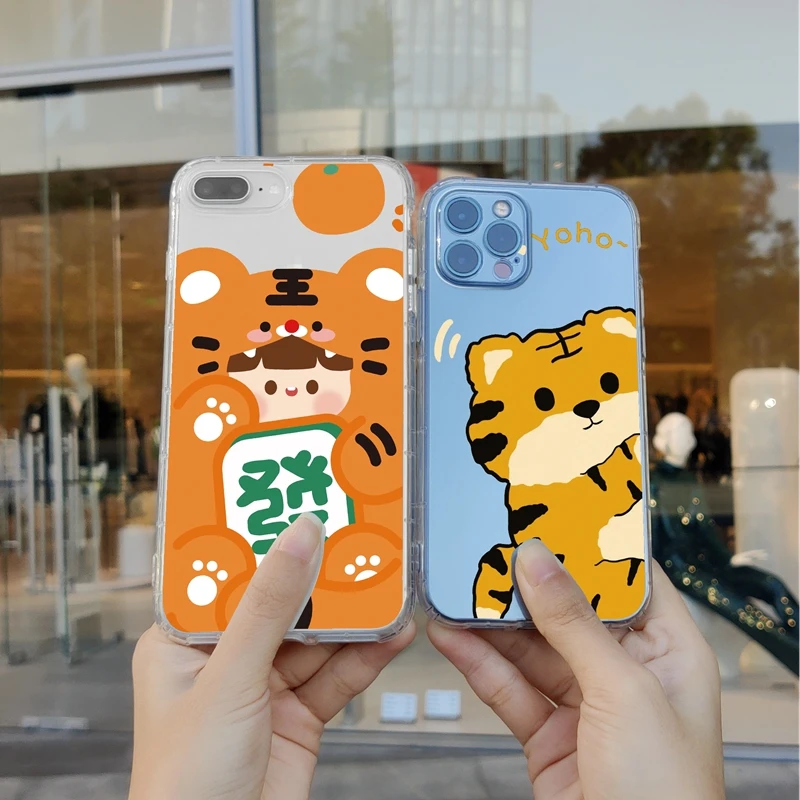 

Cute fortune tiger Phone Case For iPhone 12 13 Mini Pro Max 11 Pro 8 7 6s Plus X XR XS Max Case Transparent Soft TPU Cover